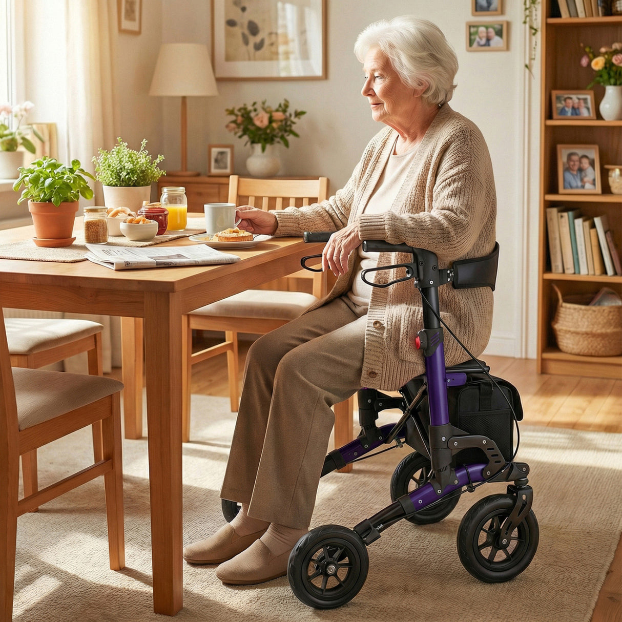 Rollator Walker for Seniors Folding Rolling Walker with Seat-Purple