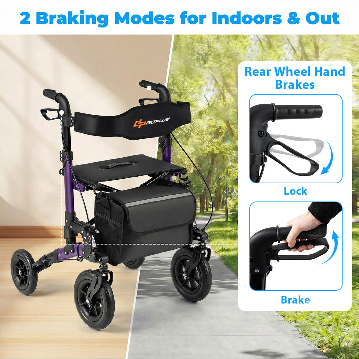 Rollator Walker for Seniors Folding Rolling Walker with Seat-Purple