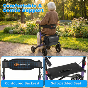 Rollator Walker for Seniors Folding Rolling Walker with Seat-Purple
