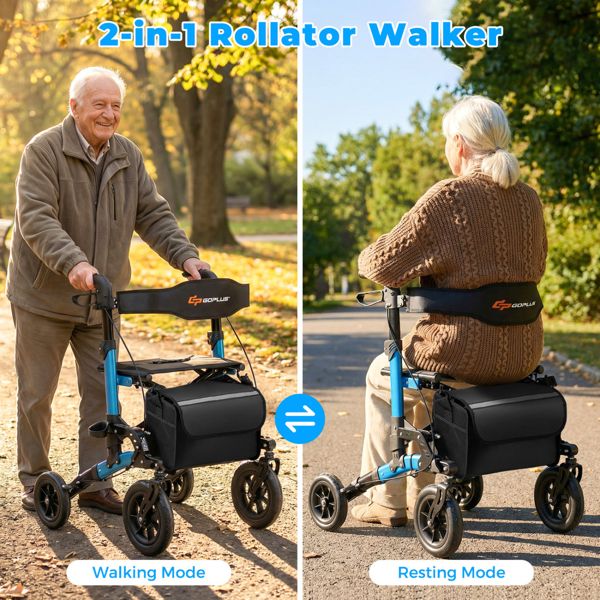 Rollator Walker for Seniors Folding Rolling Walker with Seat-Blue