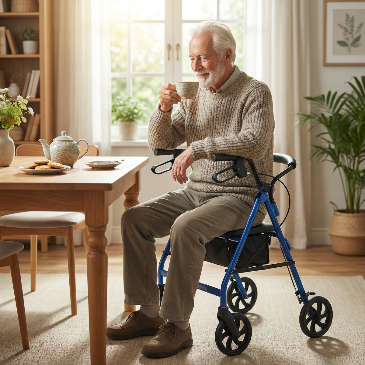 Rollator Walker with Seat and Height Adjustable Handles-Blue