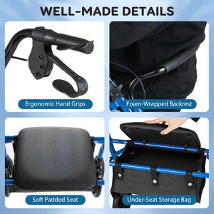 Rollator Walker with Seat and Height Adjustable Handles-Blue