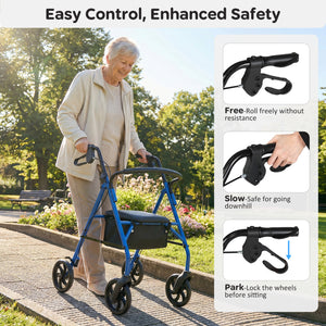 Rollator Walker with Seat and Height Adjustable Handles-Blue