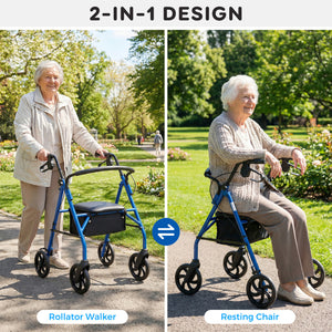 Rollator Walker with Seat and Height Adjustable Handles-Blue