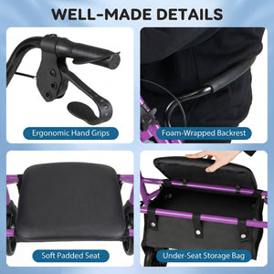 Rollator Walker with Seat and Height Adjustable Handles-Purple