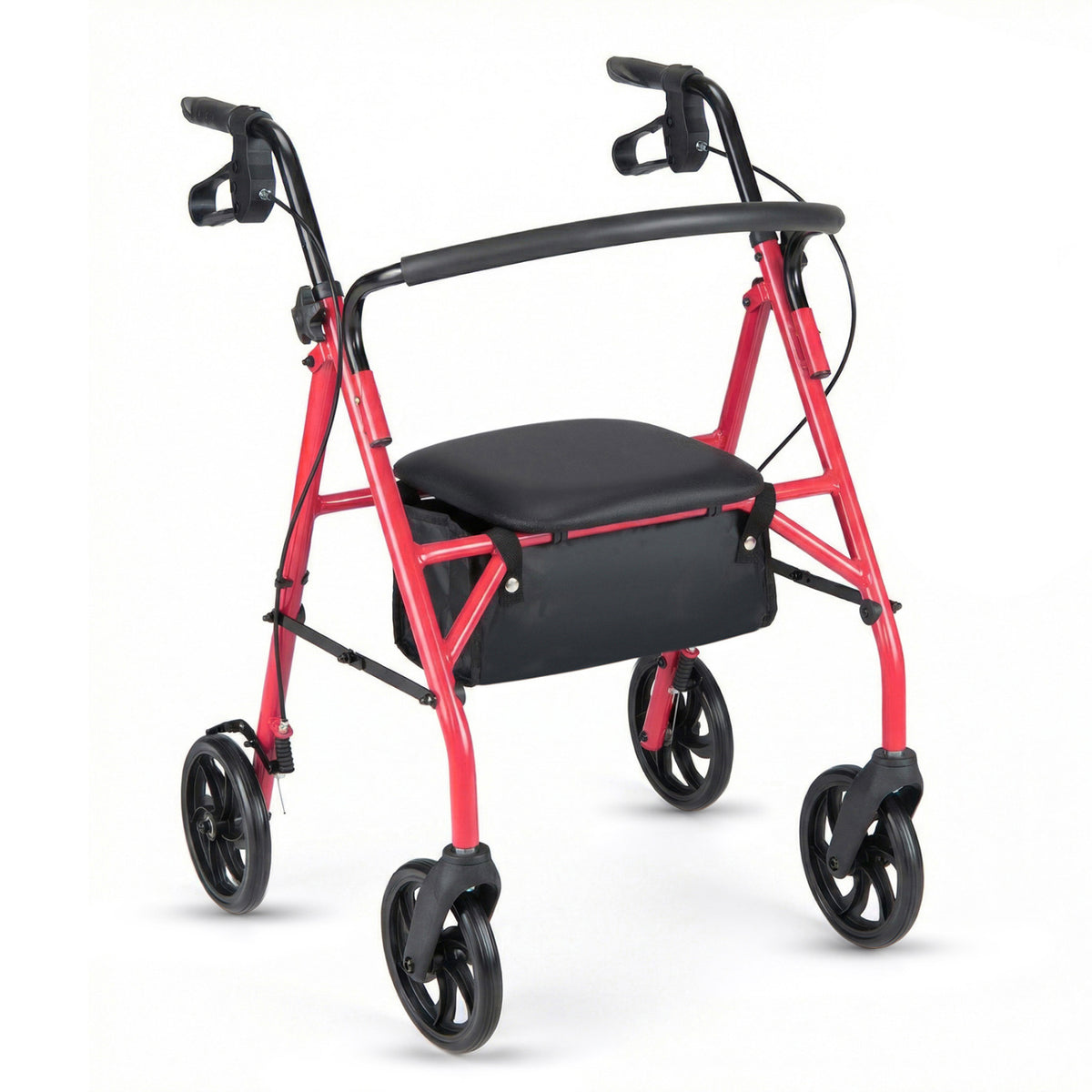 Rollator Walker with Seat and Height Adjustable Handles-Red