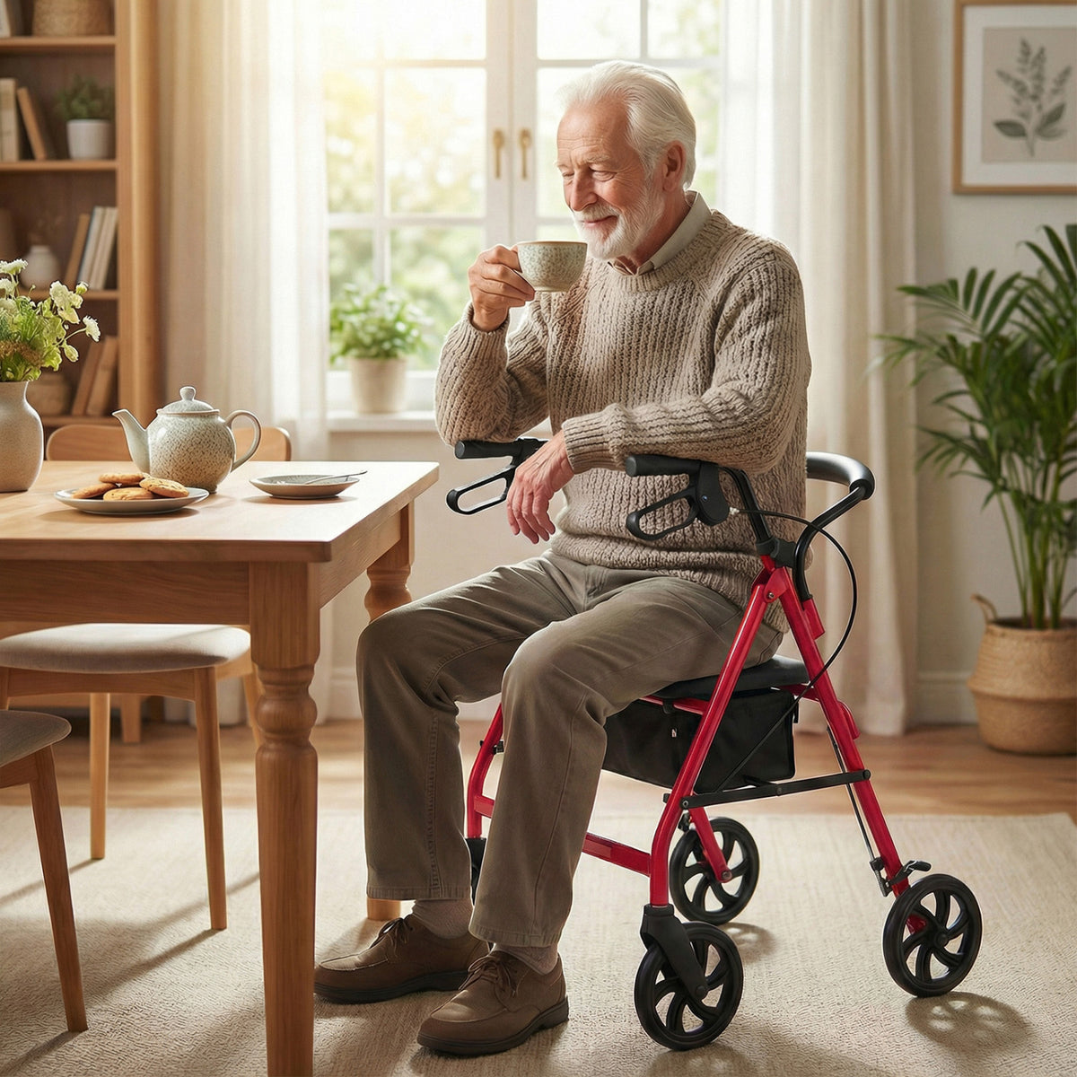 Rollator Walker with Seat and Height Adjustable Handles-Red