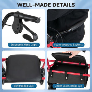 Rollator Walker with Seat and Height Adjustable Handles-Red