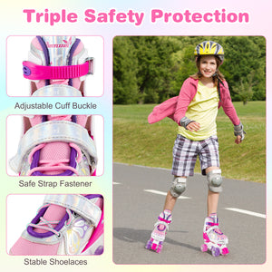 Roller Skates for Teens 4 Sizes Adjustable with Light-up Wheels for Boys Girls Ages 13+-Rose Red