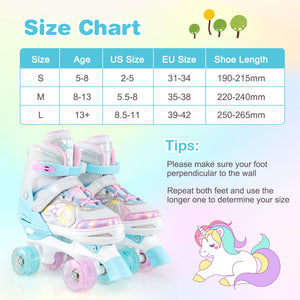 Roller Skates for Teens 4 Sizes Adjustable with Light-up Wheels for Boys Girls Ages 13+-Blue