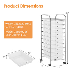 10 Drawer Rolling Storage Cart Organizer with 4 Universal Casters-Clear