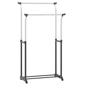 Rolling Clothes Rack Double Rod Garment Rack with Adjustable Height