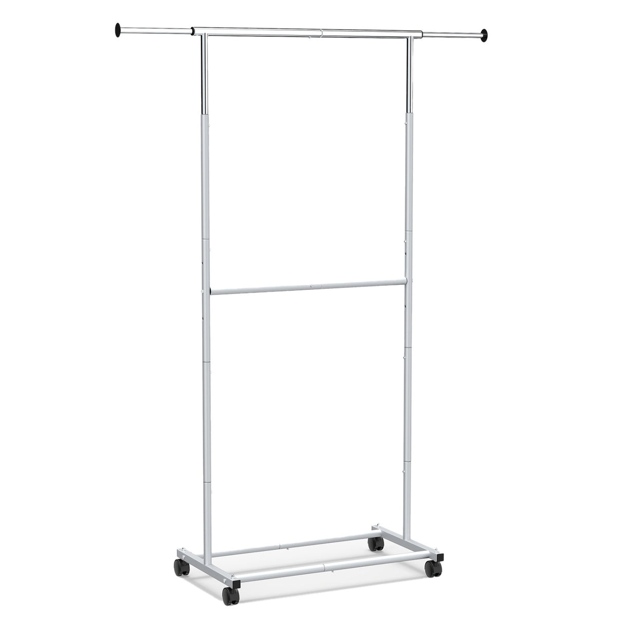 Rolling Clothes Rack Double-Rod Extendable Garment Stand for Hanging Clothes