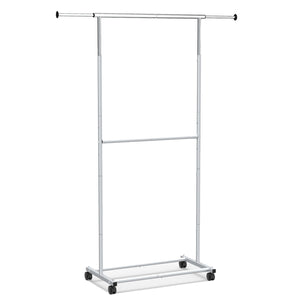Rolling Clothes Rack Double-Rod Extendable Garment Stand for Hanging Clothes