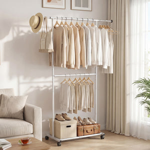 Rolling Clothes Rack Double-Rod Extendable Garment Stand for Hanging Clothes