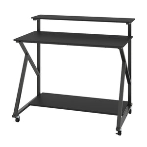 Rolling Computer Desk with Charging Station and Monitor Shelf Storage for Home Office-Black