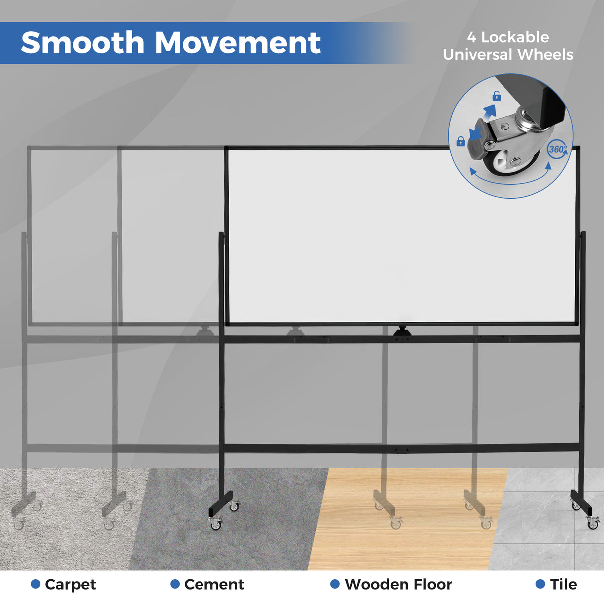 Rolling Double-Sided Magnetic Whiteboard on Wheels with Stand and Aluminum Alloy Frame-Black