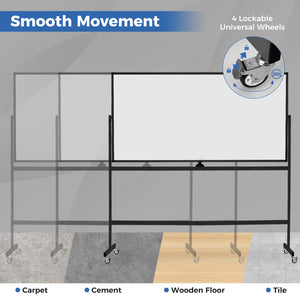 Rolling Double-Sided Magnetic Whiteboard on Wheels with Stand and Aluminum Alloy Frame-Black