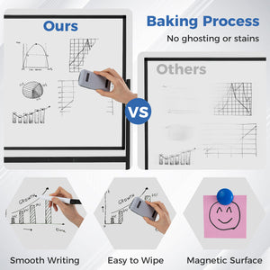 Rolling Double-Sided Magnetic Whiteboard on Wheels with Stand and Aluminum Alloy Frame-Black