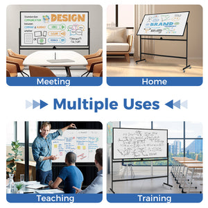 Rolling Double-Sided Magnetic Whiteboard on Wheels with Stand and Aluminum Alloy Frame-Black