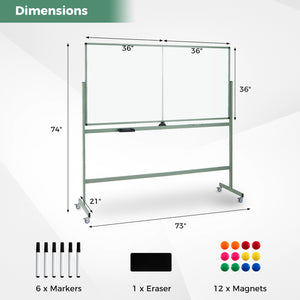 Rolling Double-Sided Magnetic Whiteboard on Wheels with Stand and Aluminum Alloy Frame-Green