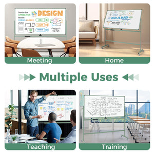 Rolling Double-Sided Magnetic Whiteboard on Wheels with Stand and Aluminum Alloy Frame-Green