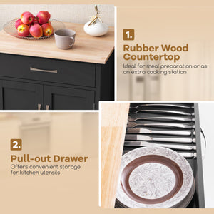 Rolling Kitchen Island Cart with Drawer and Towel Rack-Black