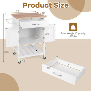 Rolling Kitchen Island Cart with Drawer and Towel Rack-White