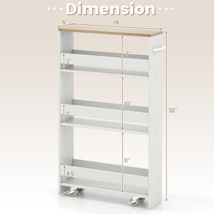 Narrow Mobile Serving Cart with Open Shelves for Kitchen Bathroom Living Room-White