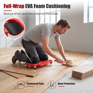 Rolling Knee Creeper with 360Â° Swivel Casters Lightweight Kneeling Pads-Red