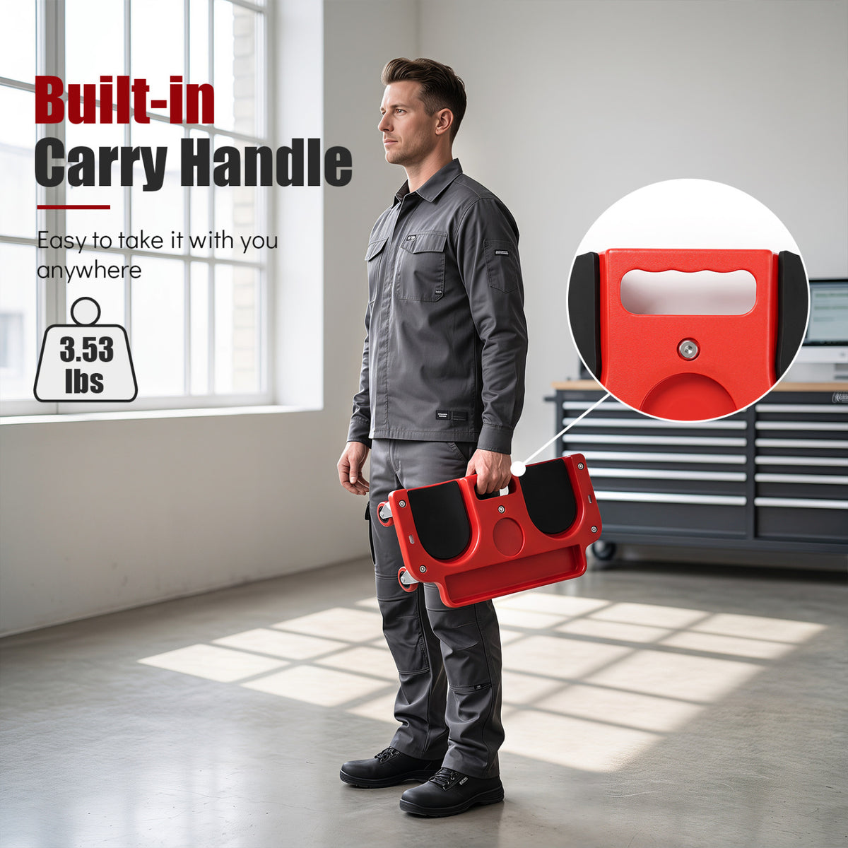 Rolling Knee Creeper with 360Â° Swivel Casters Lightweight Kneeling Pads-Red