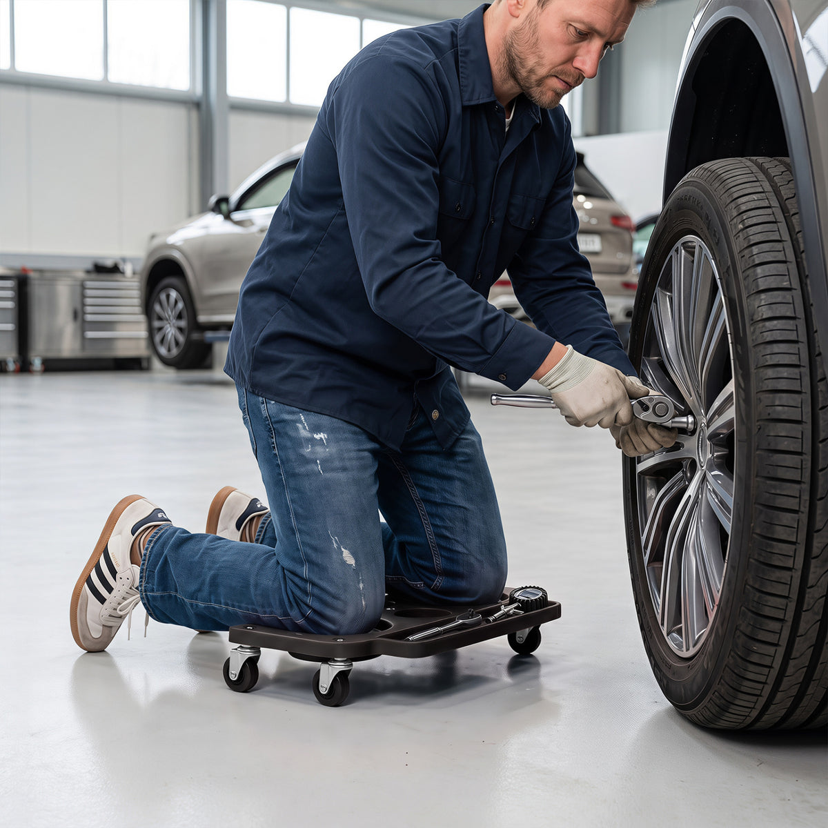 Rolling Knee Creeper with 360Â° Swivel Casters Lightweight Kneeling Pads-Black