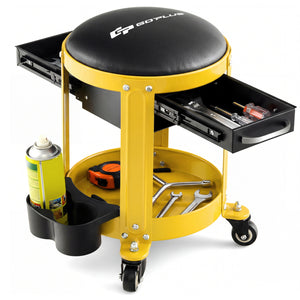 Rolling Mechanic Stool with Removable Padded Seat and Drawers-Yellow