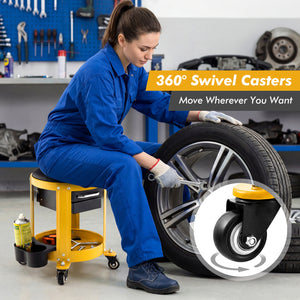 Rolling Mechanic Stool with Removable Padded Seat and Drawers-Yellow
