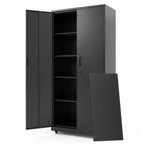 Rolling Metal Storage Cabinet 73 Inches Lockable File Cabinet with 4 Smooth Wheels-Black