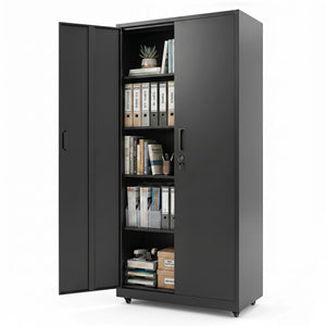 Rolling Metal Storage Cabinet 73 Inches Lockable File Cabinet with 4 Smooth Wheels-Black