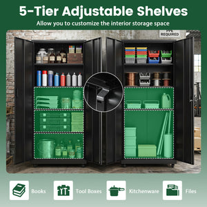 Rolling Metal Storage Cabinet 73 Inches Lockable File Cabinet with 4 Smooth Wheels-Black
