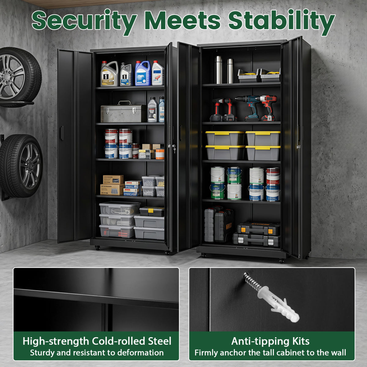 Rolling Metal Storage Cabinet 73 Inches Lockable File Cabinet with 4 Smooth Wheels-Black