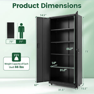 Rolling Metal Storage Cabinet 73 Inches Lockable File Cabinet with 4 Smooth Wheels-Black