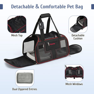 Rolling Pet Carrier with Wheels & Telescopic Handle and Mesh Windows for Pets-Red