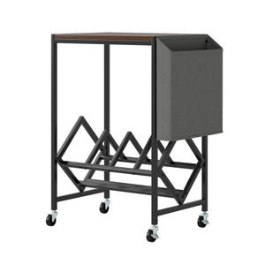 Rolling Record Player Stand 2-Tier with Vinyl Storage and Magazine Holder Bag-Rustic Brown