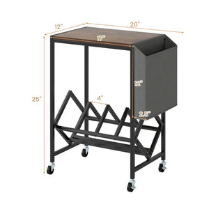 Rolling Record Player Stand 2-Tier with Vinyl Storage and Magazine Holder Bag-Rustic Brown