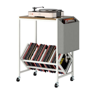 Rolling Record Player Stand 2-Tier with Vinyl Storage and Magazine Holder Bag-Natural