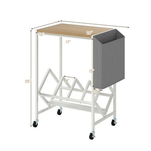 Rolling Record Player Stand 2-Tier with Vinyl Storage and Magazine Holder Bag-Natural