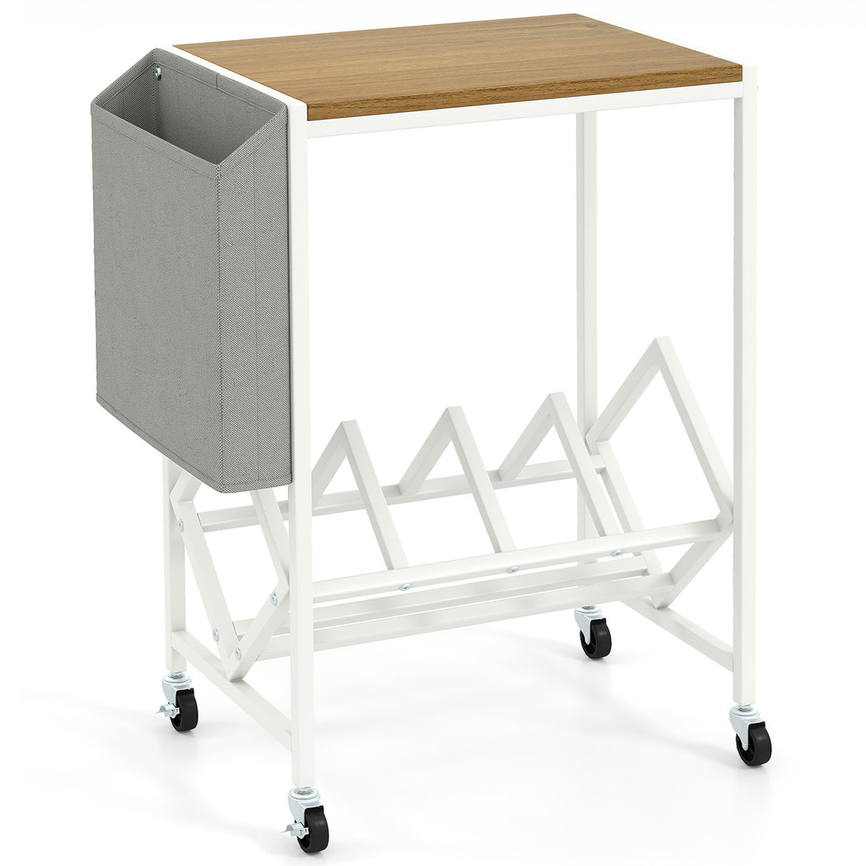 Rolling Record Player Stand 2-Tier with Vinyl Storage and Magazine Holder Bag-Natural