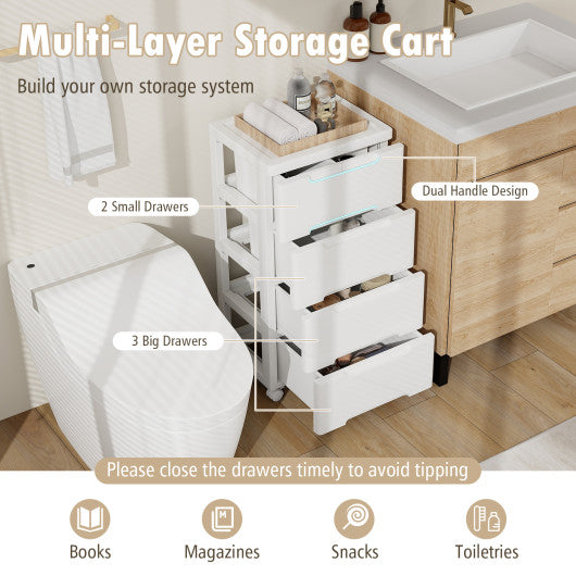 Rolling Storage Cabinet with Universal Wheels and 5/6/7 Drawers-5 Drawers