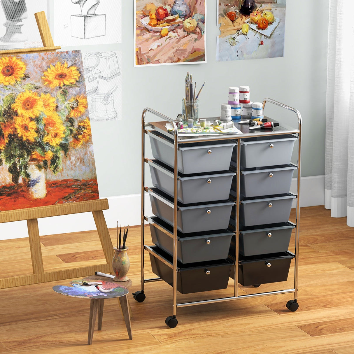 10-Drawer Rolling Storage Cart-Gray by DirectDeals