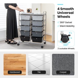 10-Drawer Rolling Storage Cart-Gray by DirectDeals