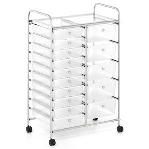 Rolling Storage Cart 15-Drawer Trolley with Chrome Plated Metal Frame-Transparent