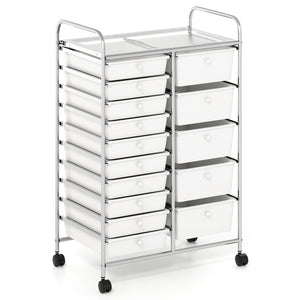 Rolling Storage Cart 15-Drawer Trolley with Chrome Plated Metal Frame-White